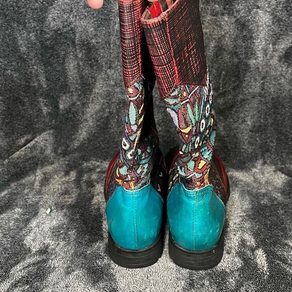 Socofy Bohemian Splicing Pattern Zipper Flat Leather Knee Boots Size 7US/ 38 EU - Picture 3 of 7